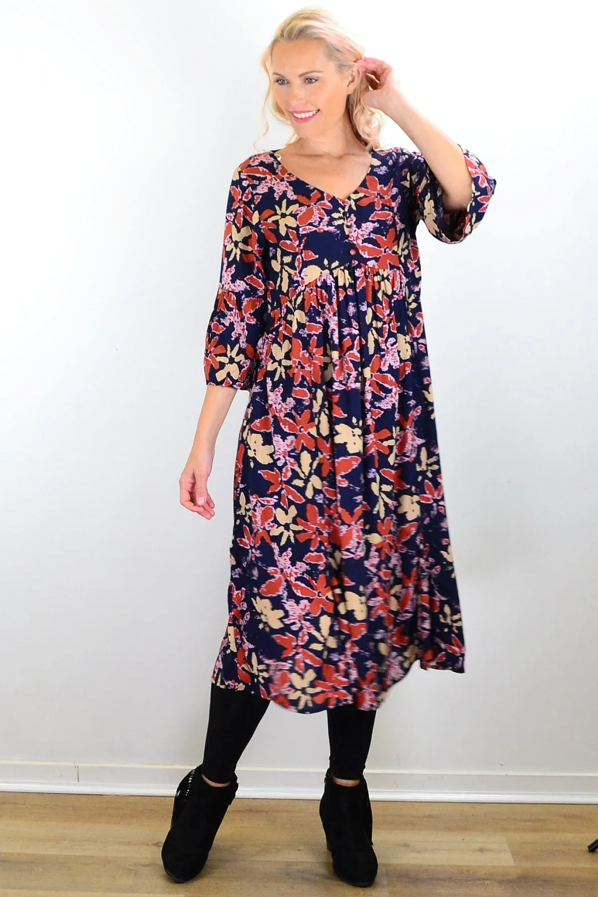 Winter Leaves Midi Tunic Dress