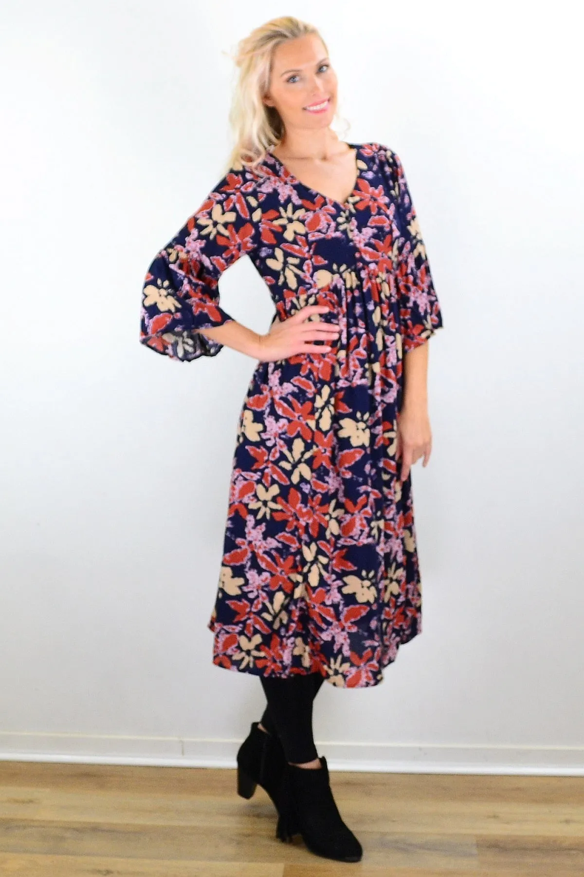 Winter Leaves Midi Tunic Dress