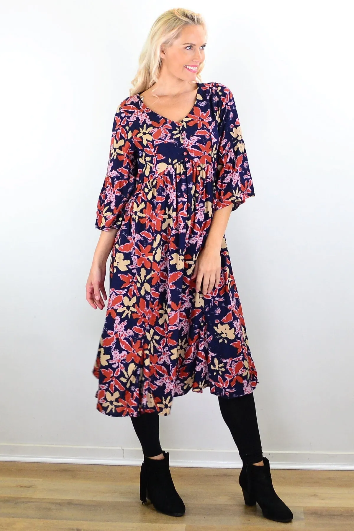 Winter Leaves Midi Tunic Dress