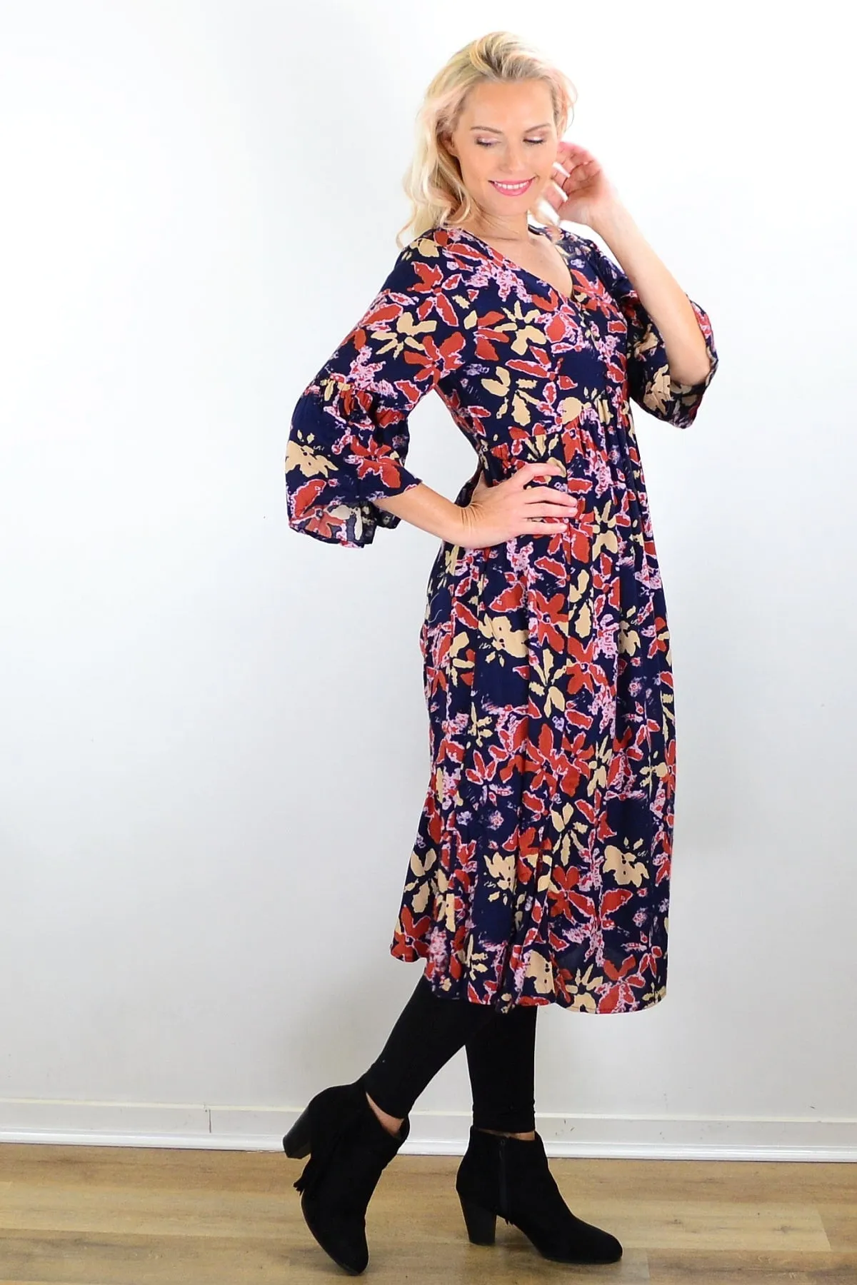 Winter Leaves Midi Tunic Dress