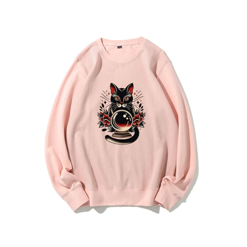 Women Ball Black Cat Graphic Sweatshirts