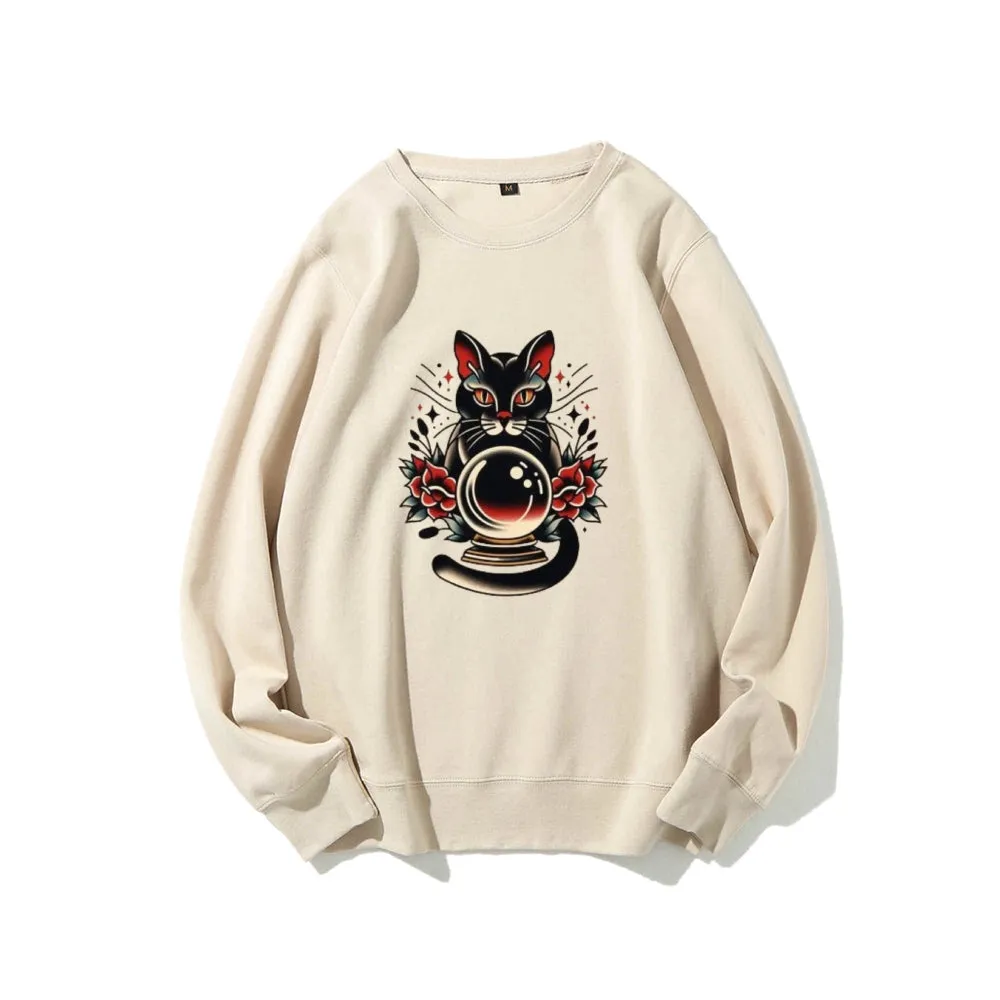 Women Ball Black Cat Graphic Sweatshirts