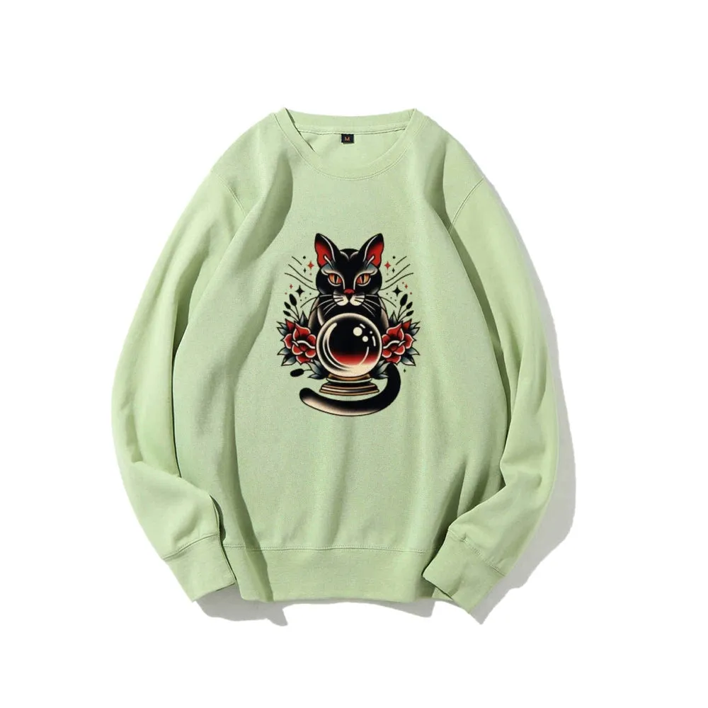 Women Ball Black Cat Graphic Sweatshirts