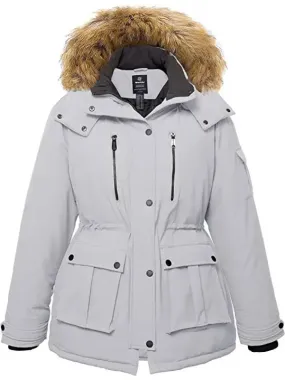 Women's Plus Size Puffer Jacket Warm Winter Parka Coat with Removable Fur Hood WD