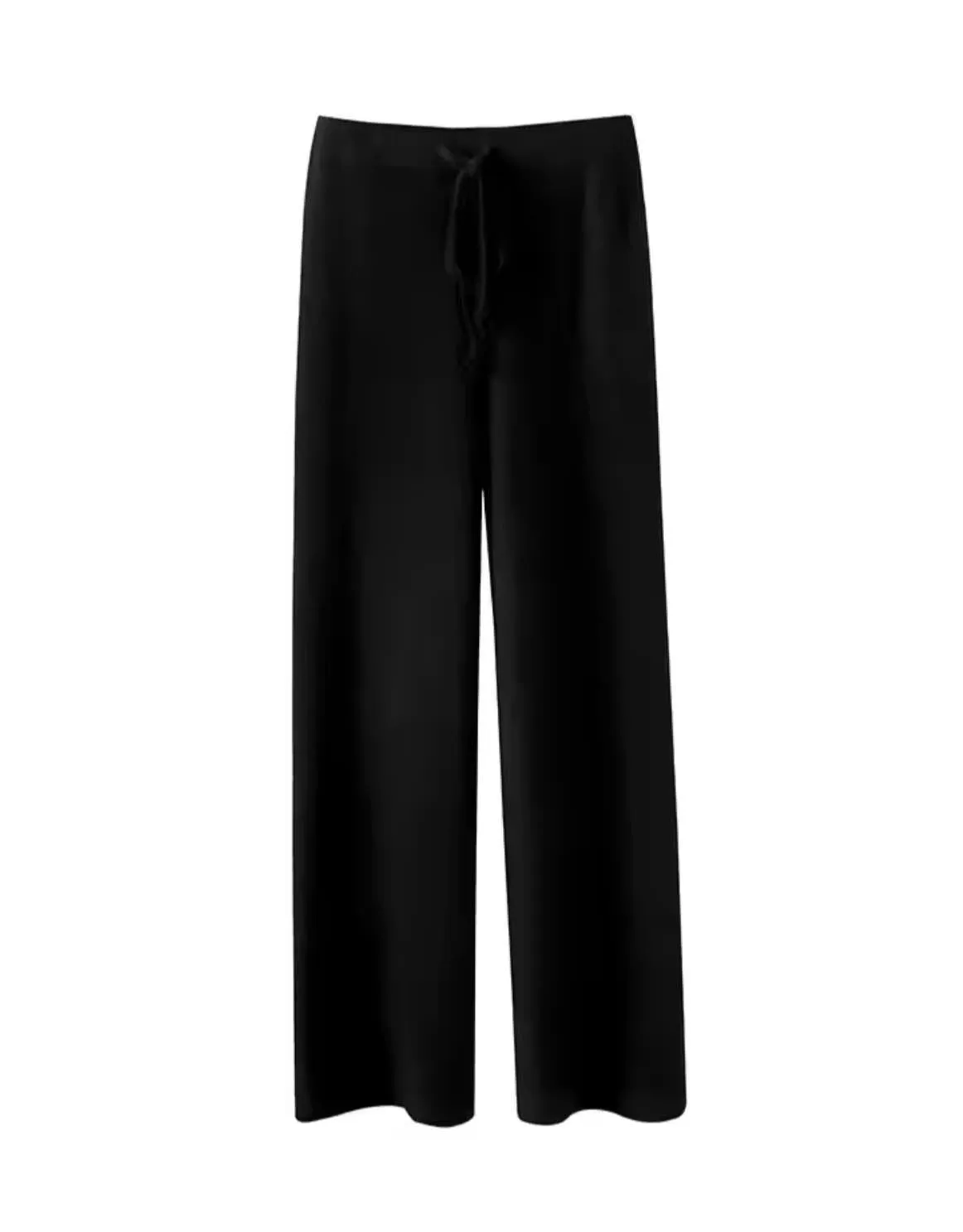 Woolen Drawstring Long Wide Leg Pants