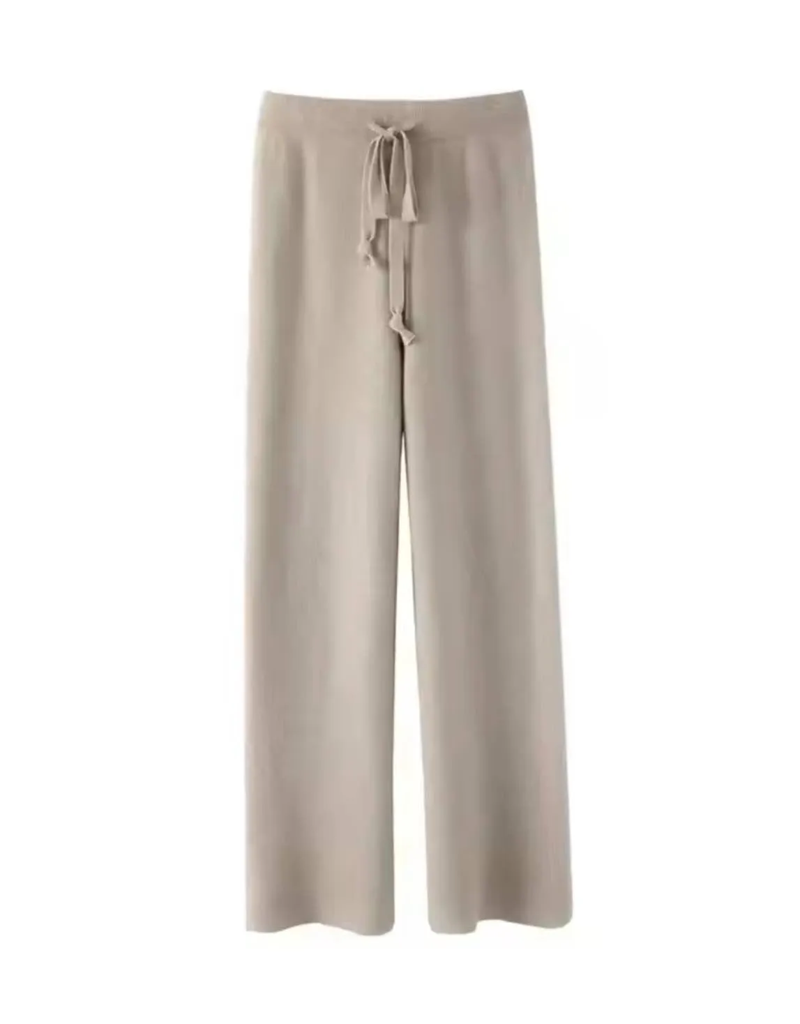 Woolen Drawstring Long Wide Leg Pants