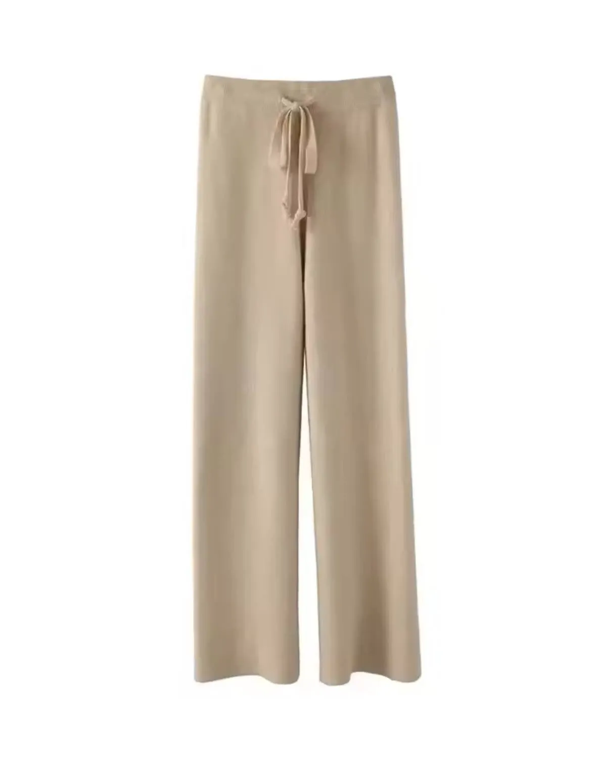 Woolen Drawstring Long Wide Leg Pants