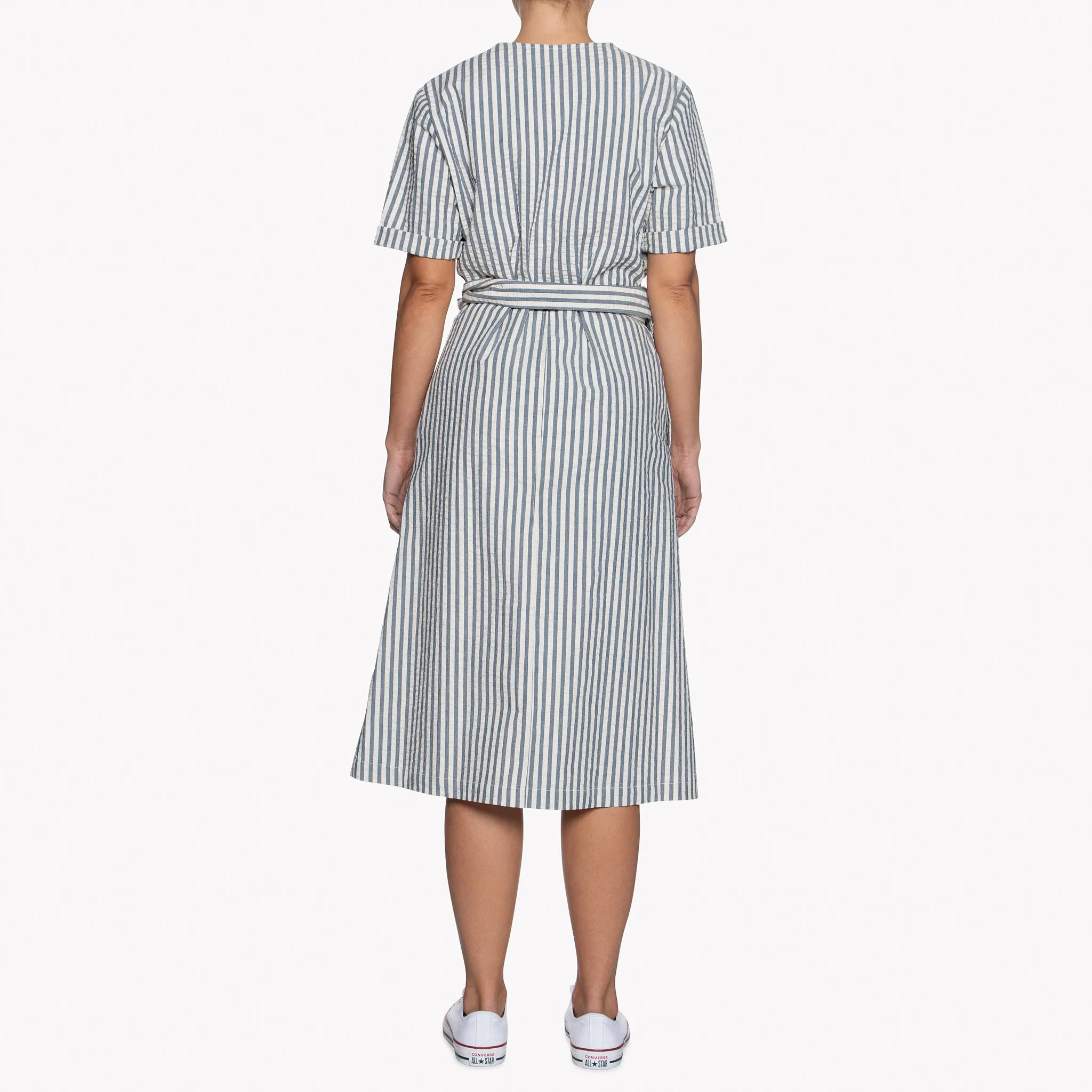 Wrap Dress - Seersucker Stripe - Blue/Cream