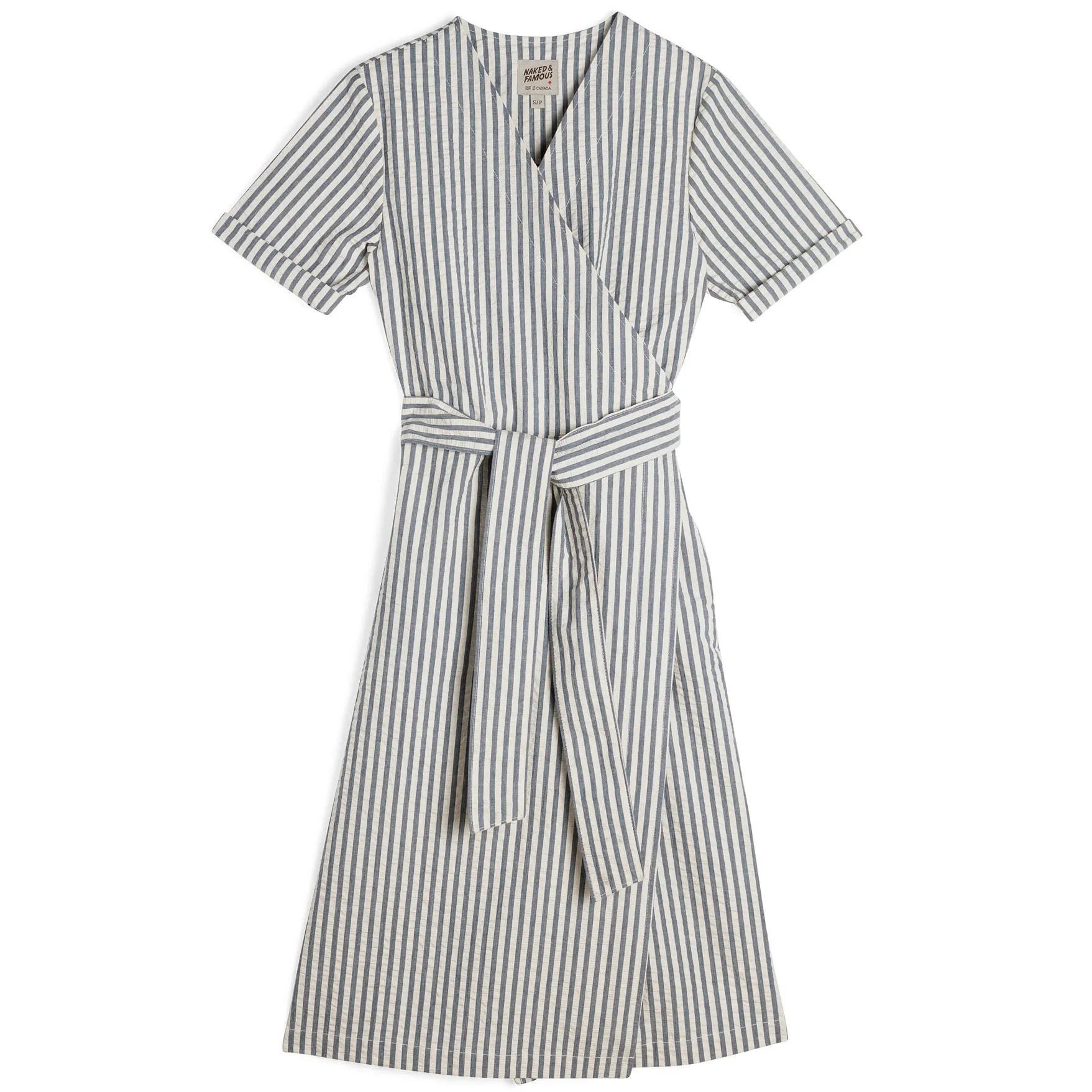 Wrap Dress - Seersucker Stripe - Blue/Cream