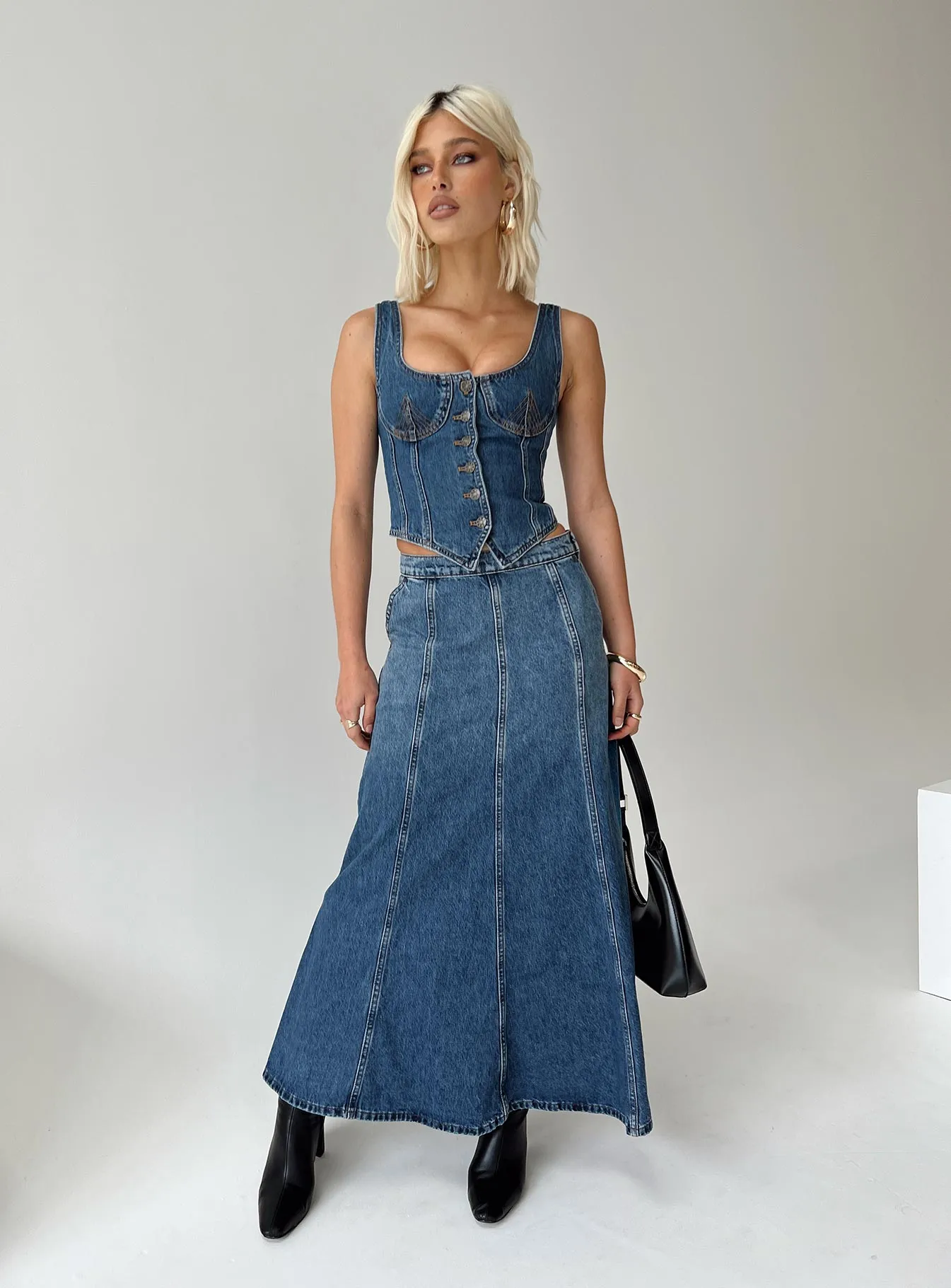 Wyoming Midi Skirt Blue Denim