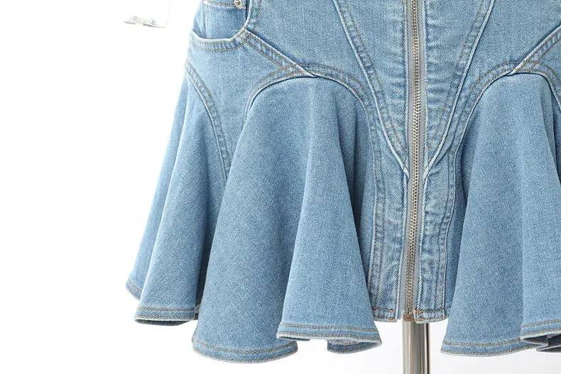 YESMYTOOL  -  2024 Summer Zipper Fly Mini Skirt Women Pocket High Waist Short Denim Skirts Sexy Fashion Stretch Short Skirt